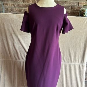 Calvin Klein “cold shoulder” eggplant color sheath in size 8
